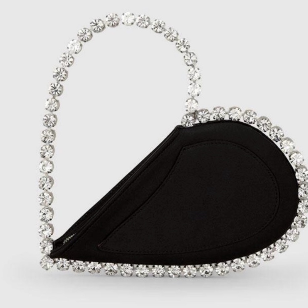 Black Heart-Shaped Clutch with Crystal Accents